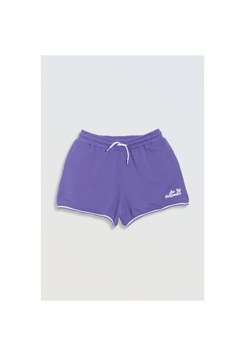 Pantaloni scurti cu imprimeu text si elastic in talie