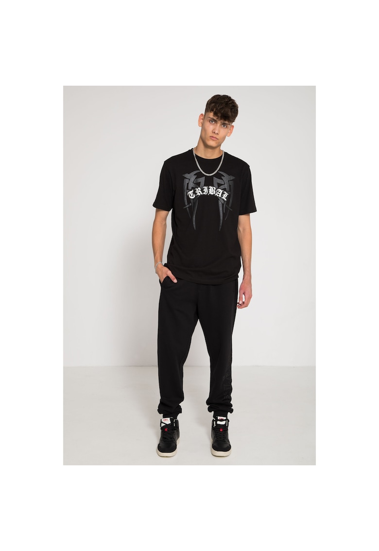 Pantaloni de trening cu imprimeu si snur de ajustare