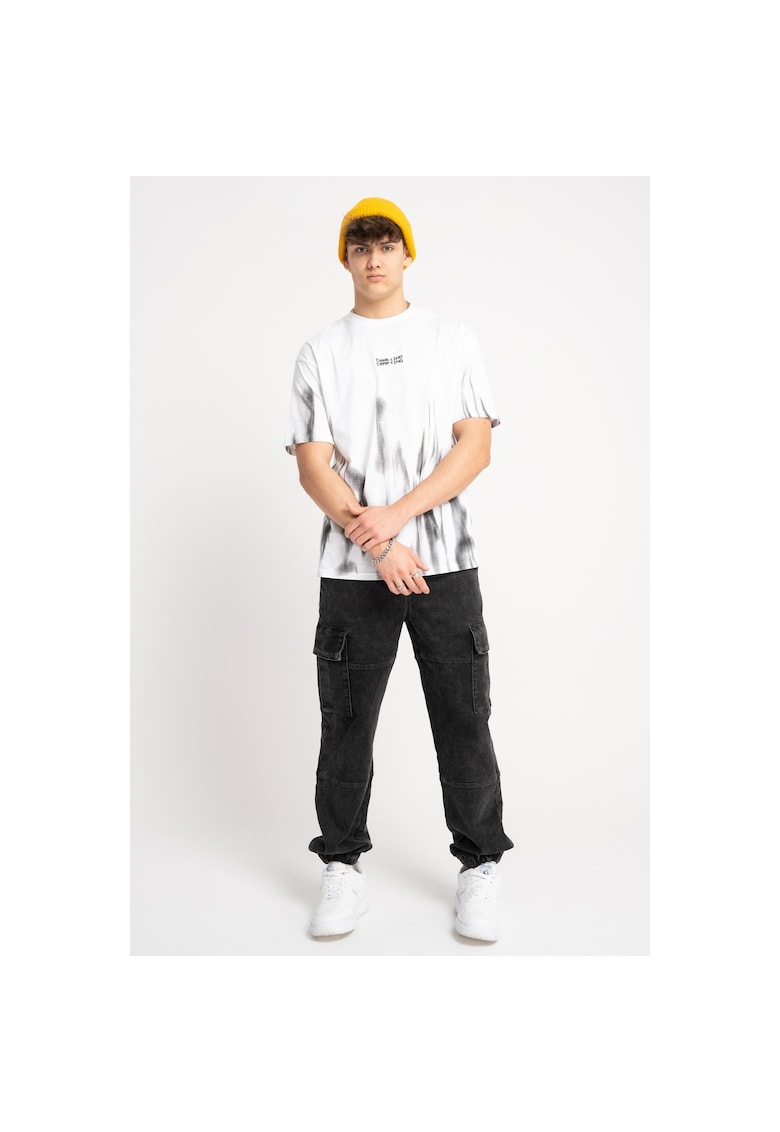 Blugi cargo relaxed fit cu snur pentru ajustare in talie