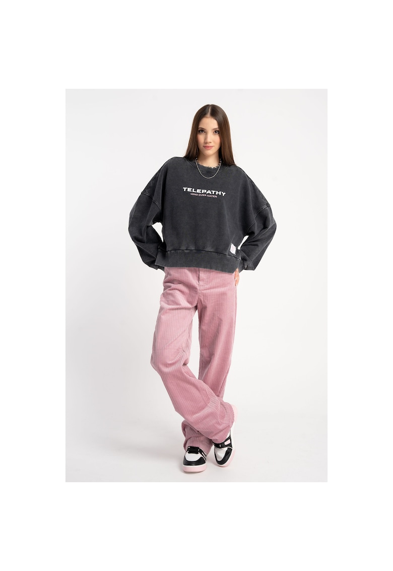 Pantaloni din reiat cu croiala dreapta - Roz