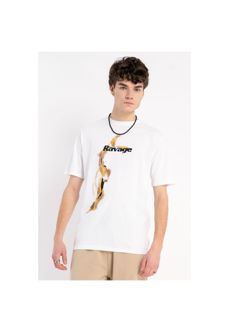 Tricou cu imprimeu si imprimeu la baza gatului -