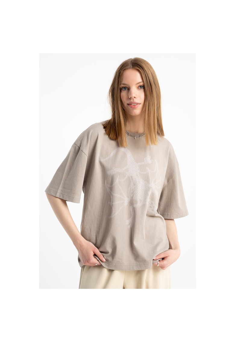 Tricou cu imprimeu și croială lejeră - Bej