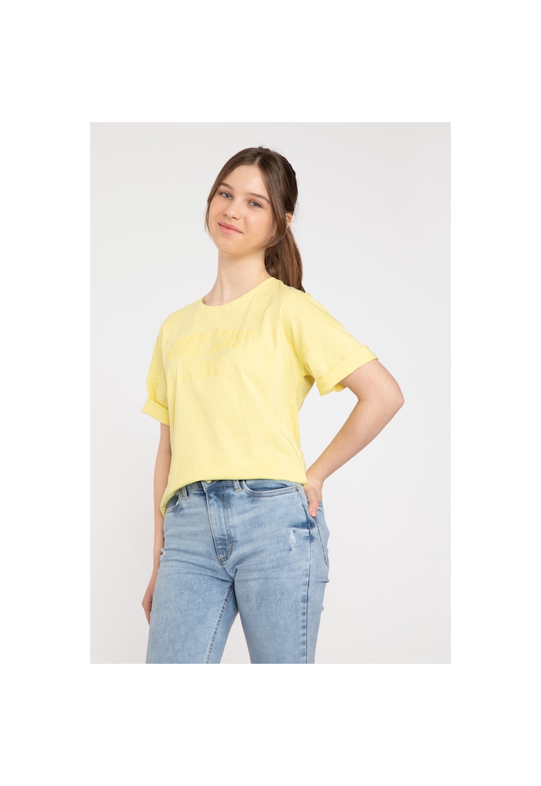 Tricou din bumbac cu decolteu la baza gatului -