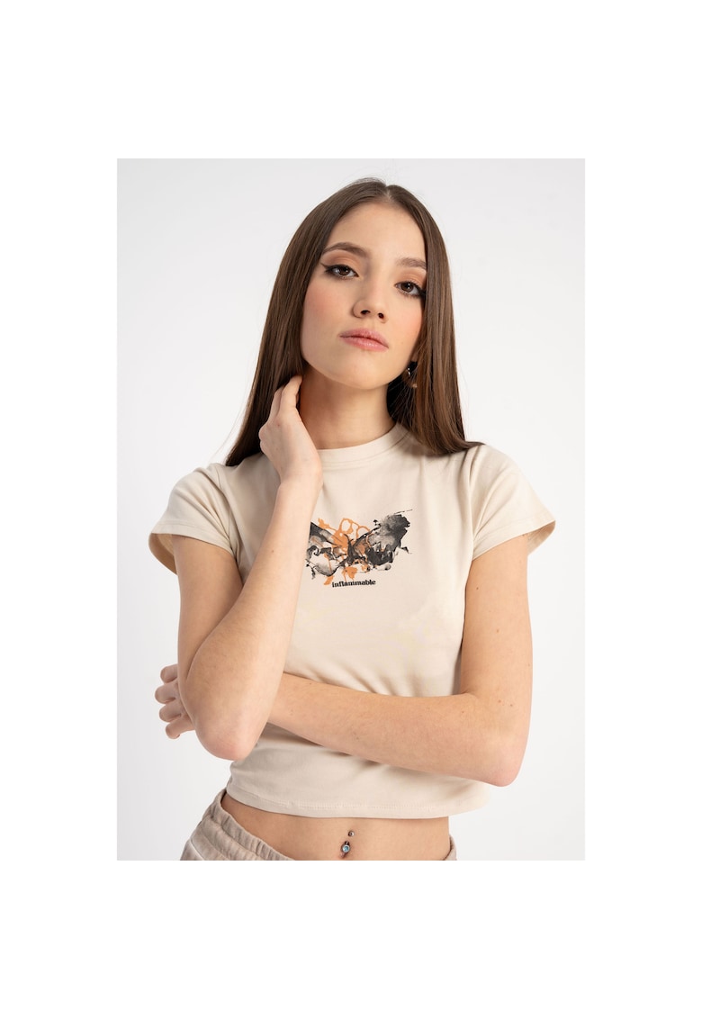 Tricou crop cu imprimeu -