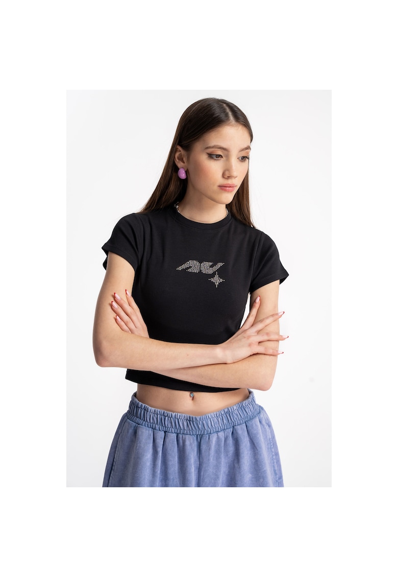 Tricou crop cu logo -
