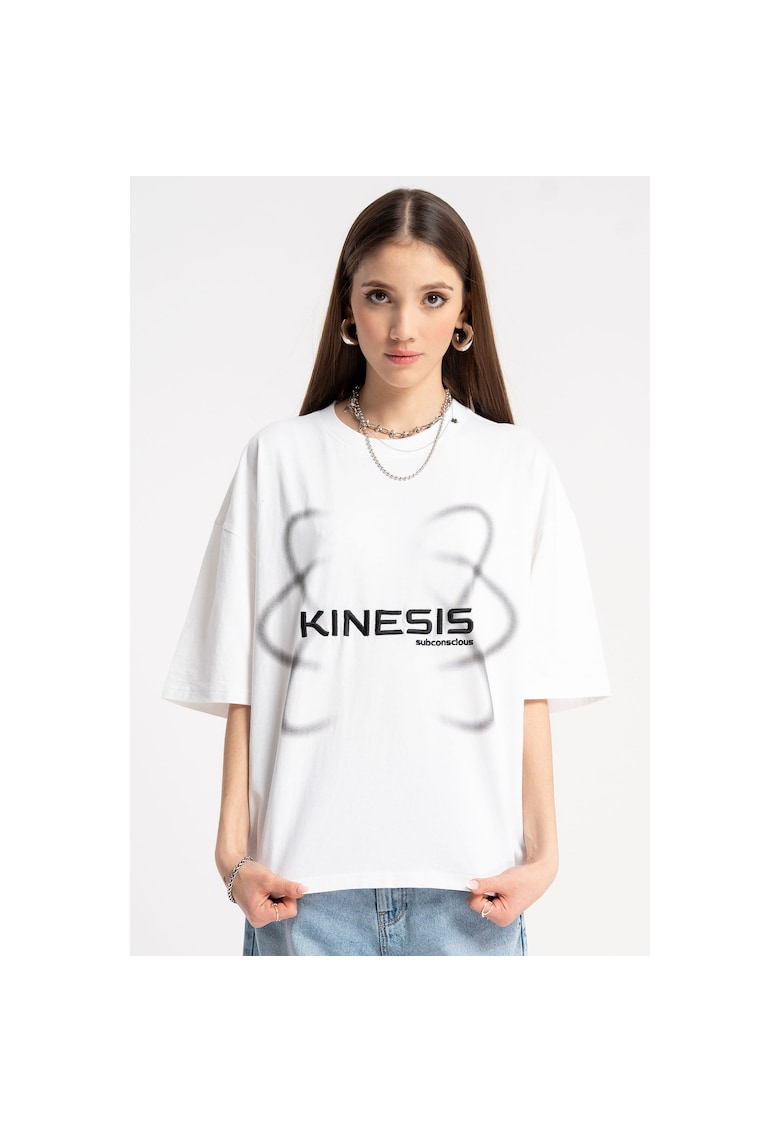 Tricou din bumbac cu imprimeu si broderie -