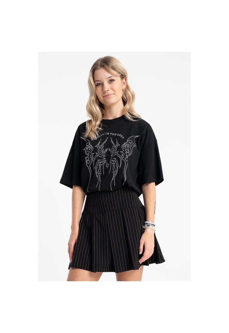 Tricou cu imprimeu grafic si strasuri -