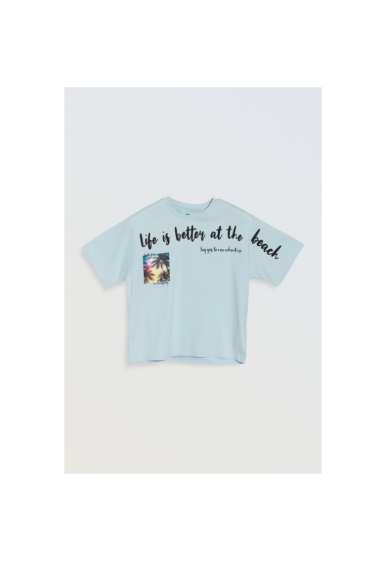 Tricou din bumbac cu imprimeu text -