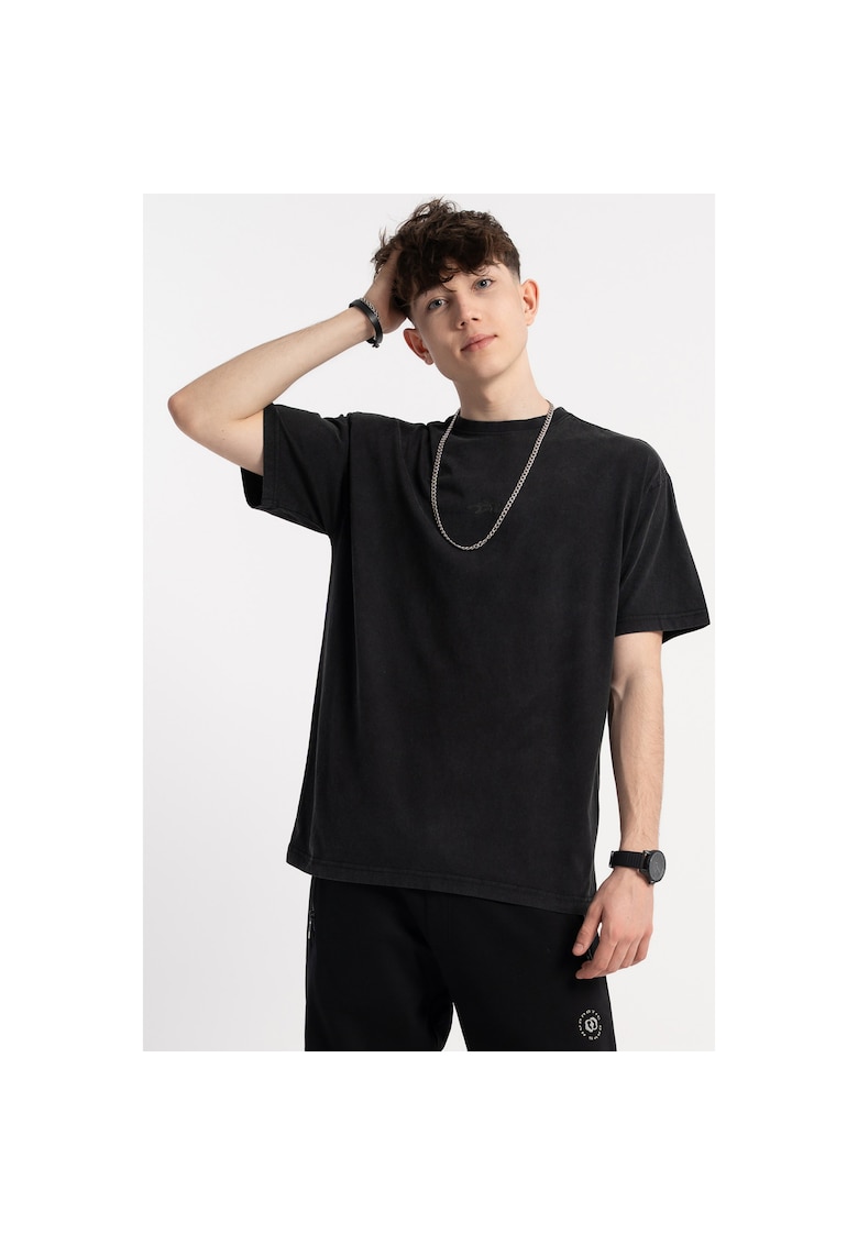 Tricou din bumbac cu decolteu la baza gatului -
