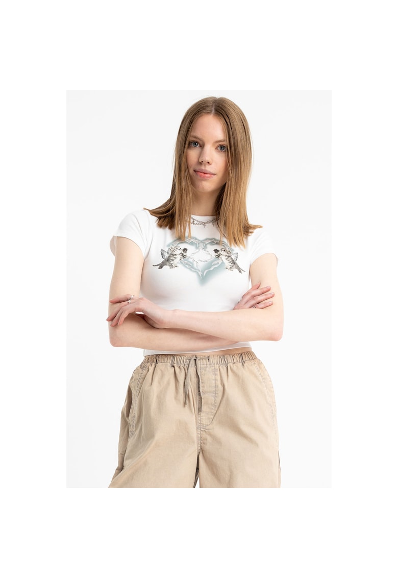 Tricou crop cu imprimeu grafic -