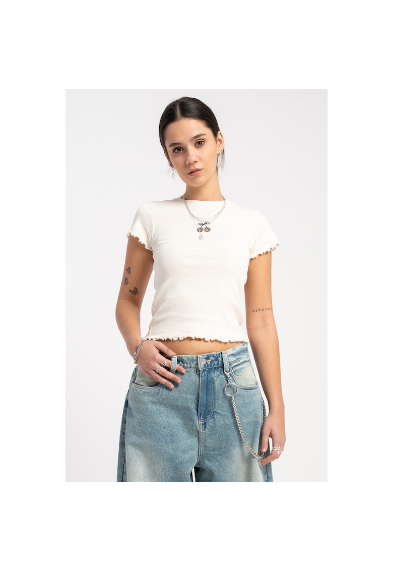 Tricou crop uni din amestec de bumbac -