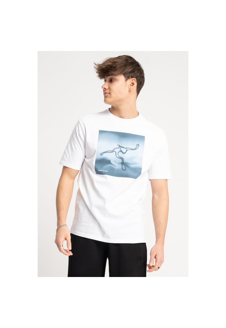 Tricou alb la baza gatului cu imprimeu -