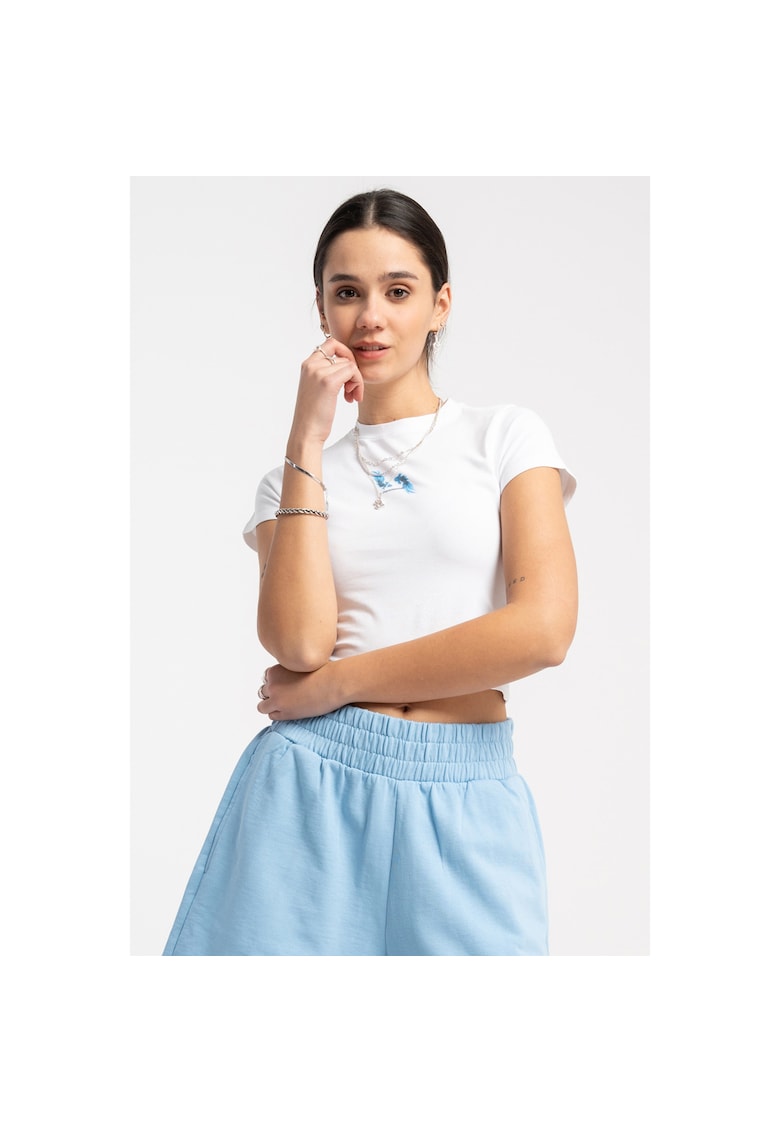 Tricou crop cu imprimeu logo -