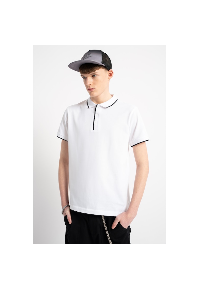 Tricou polo din bumbac cu dungi contrastante -