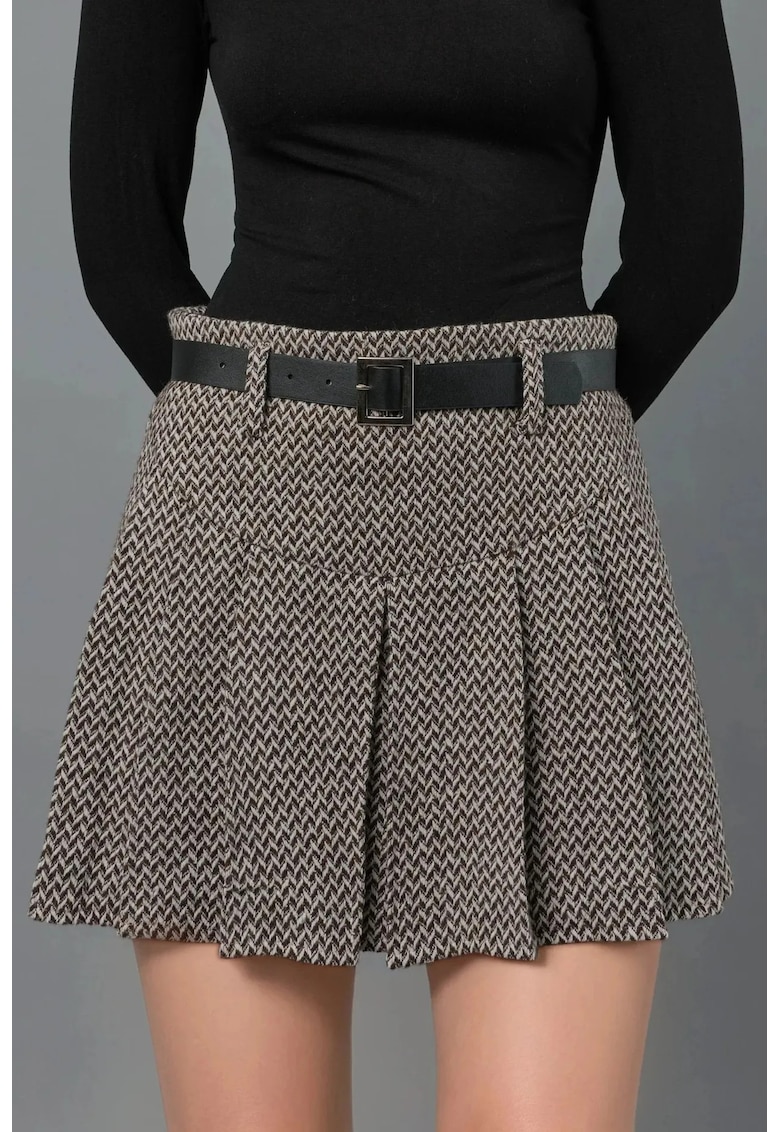 Fusta-pantalon mini plisata - talie inalta - textil