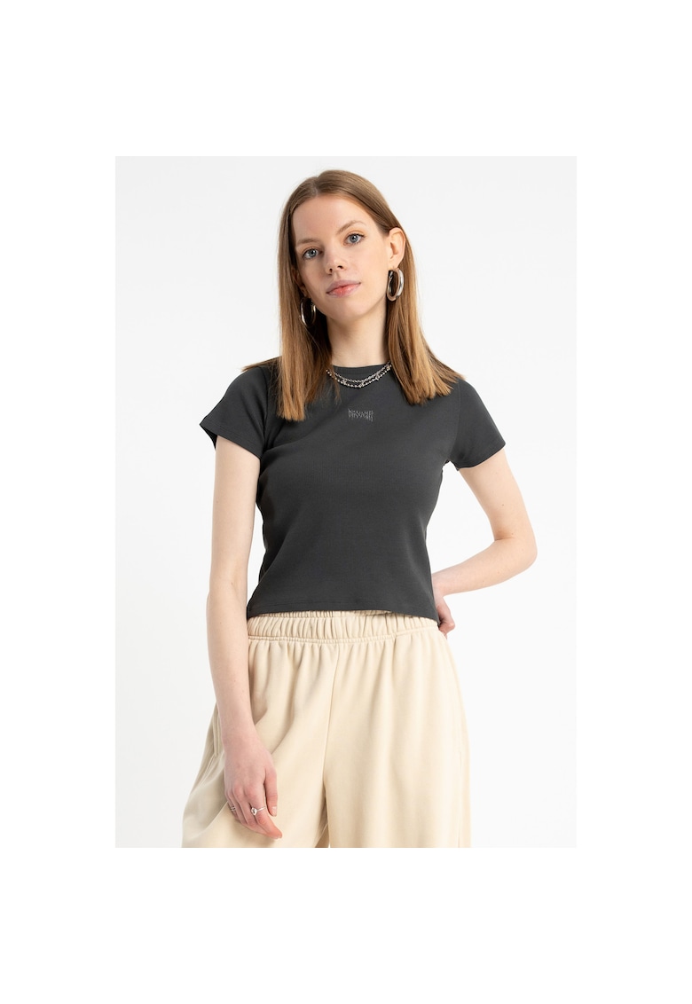 Tricou crop cu decolteu rotund - Gri