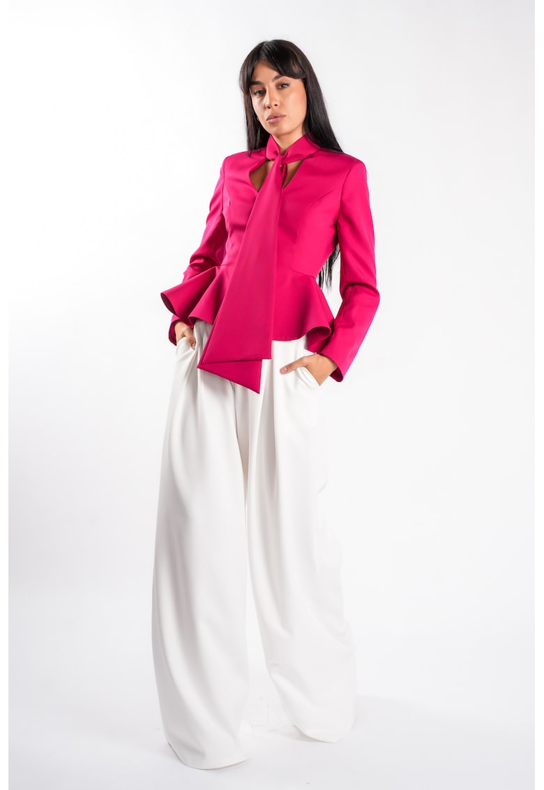Sacou cu esarfe si talie structurata Fucsia