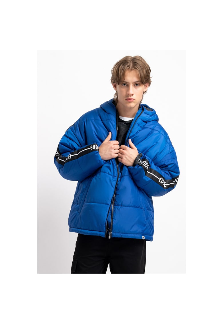 Geaca cu gluga matlasata si benzi decorative -