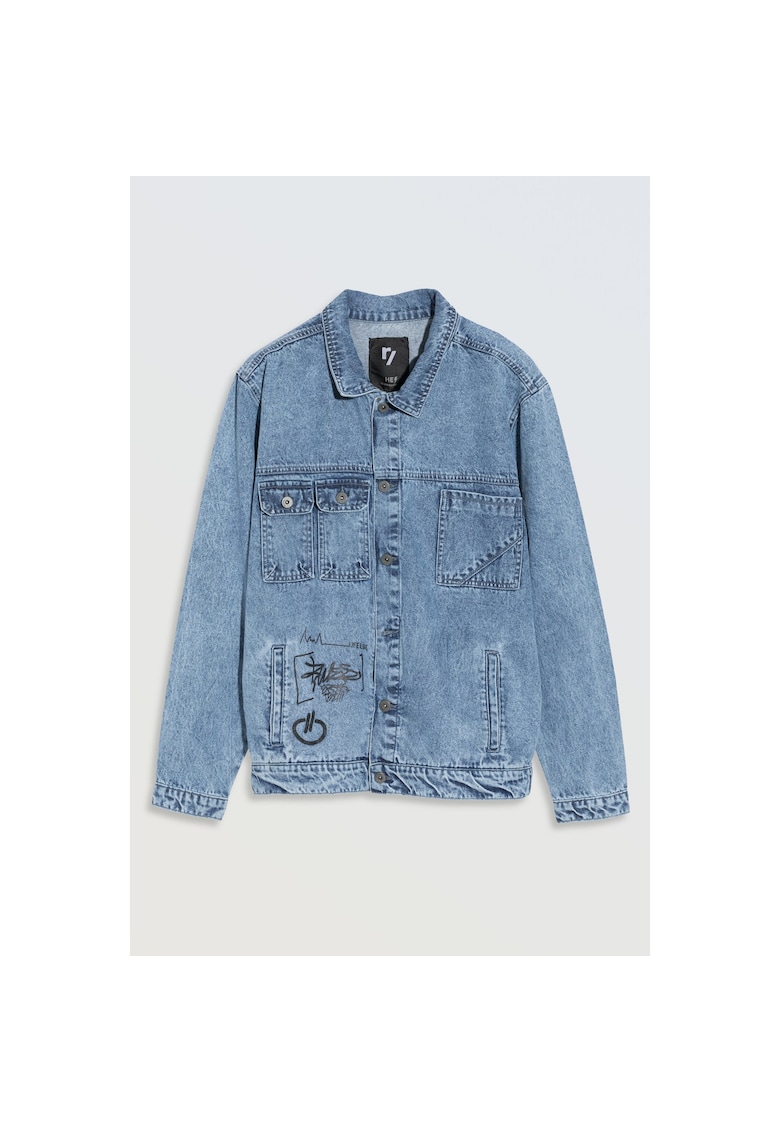 Jacheta din denim cu imprimeu la spate -