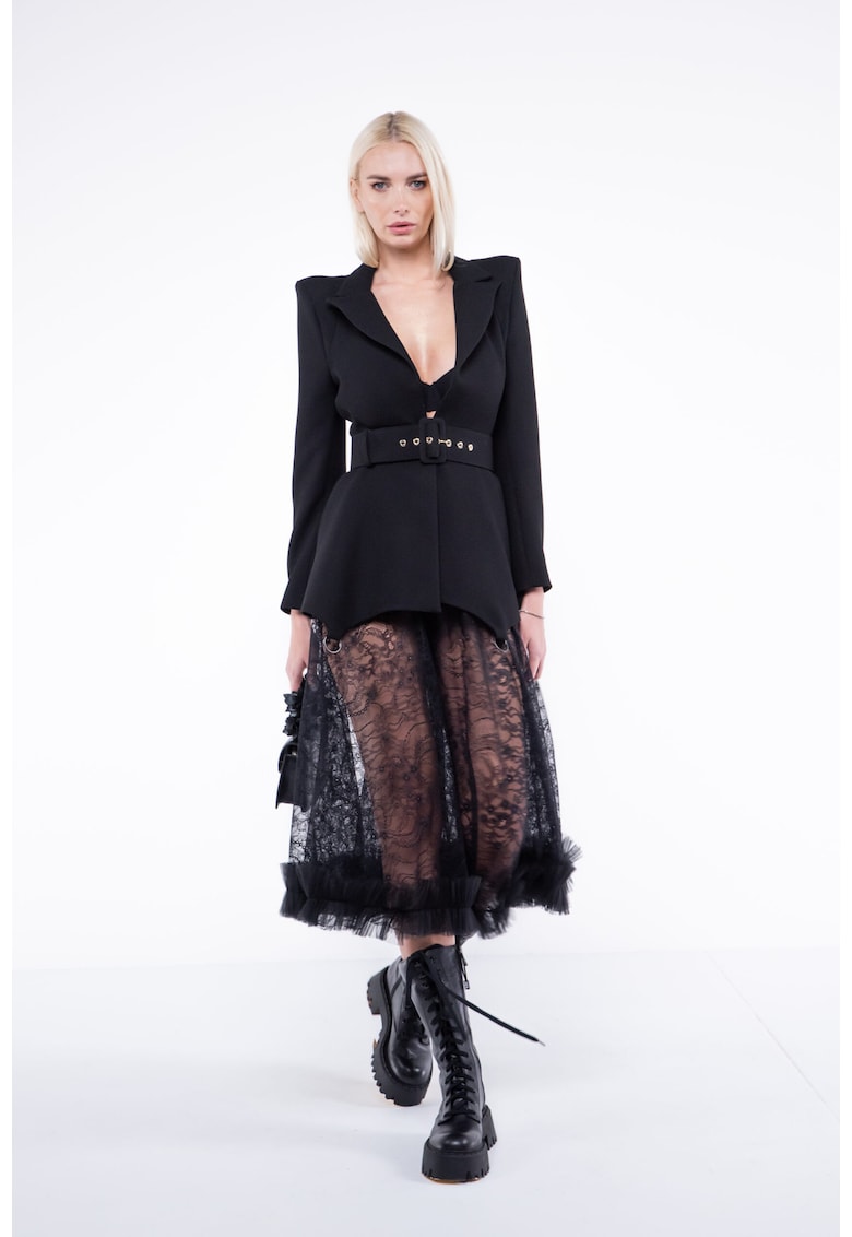 Fusta midi din dantela cu volan din tull - L