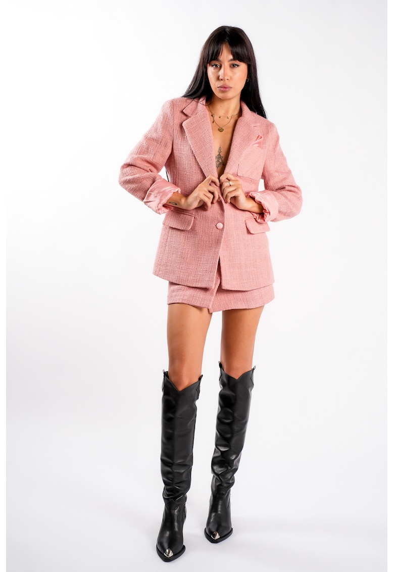 Fusta petrecuta din tweed roz