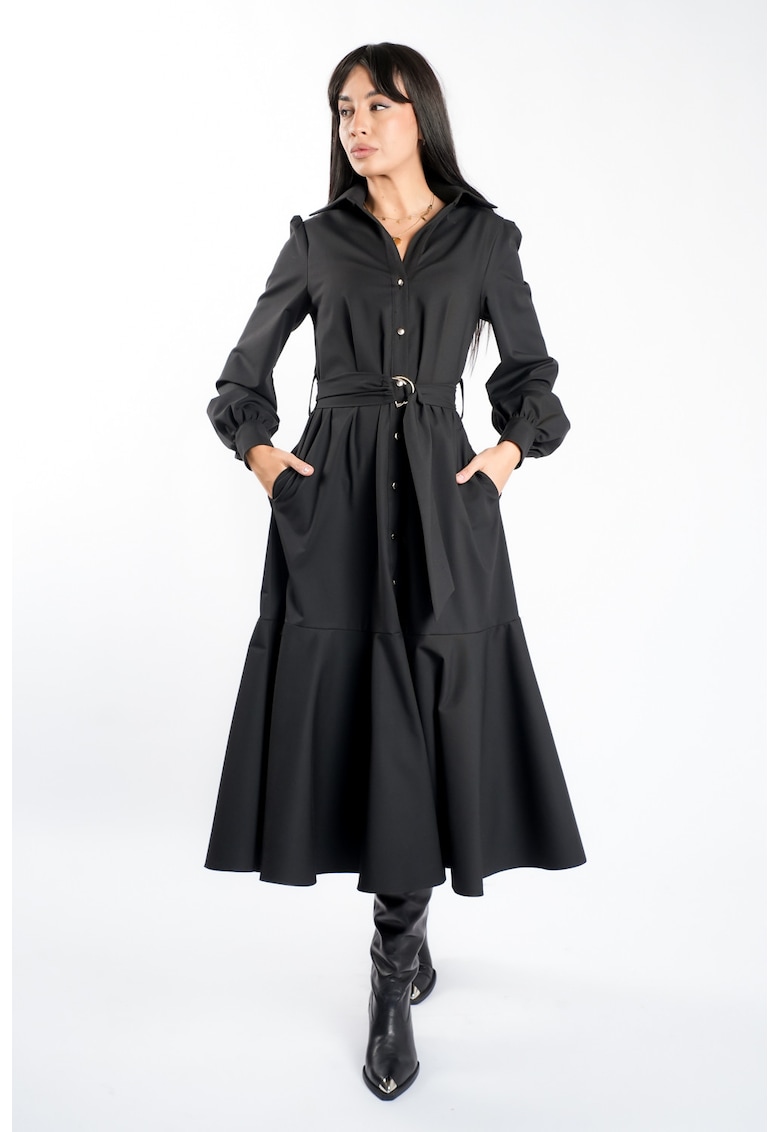 Rochie camasa cu cordon si croiala ampla - Negru