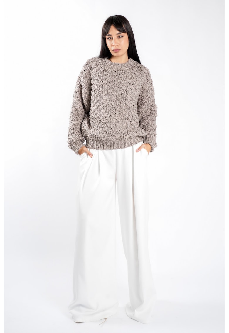 Pulover texturat oversized Cappuccino