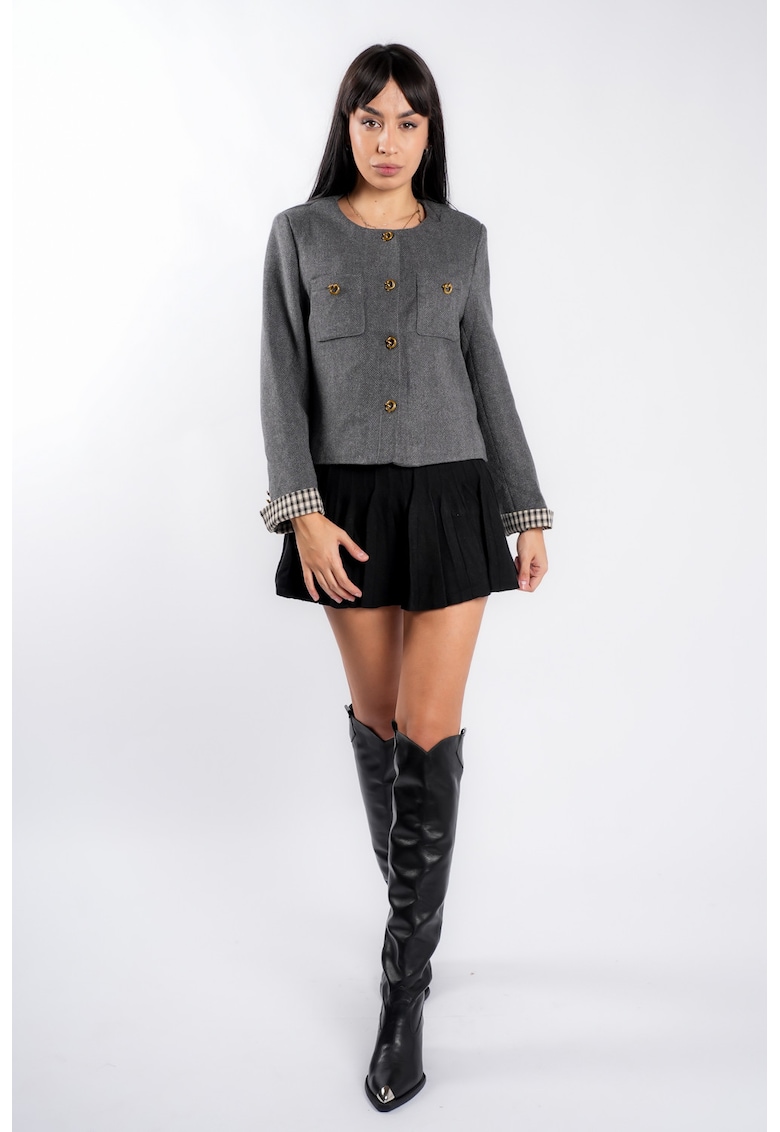 Jacheta Grey scurta cu nasturi aurii