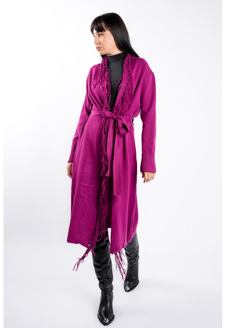 Cardigan Purple din modal cu franjuri si cordon - Mov