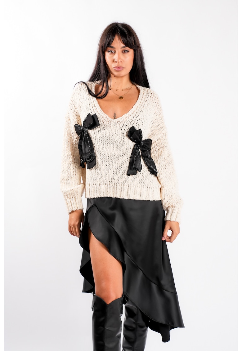 Pulover ivory moale si calduros cu funde - Ivoire