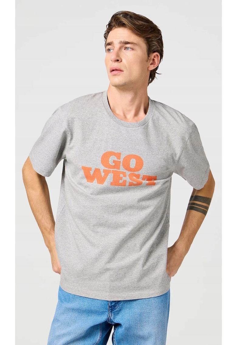 Wrangler Tricou barbati - GRAPHIC TEE - bumbac - gri - maneca scurta - regular fit