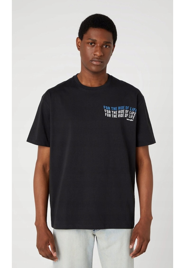 Wrangler Tricou barbati - Slogan Tee - supradimensionat - negru - bumbac -