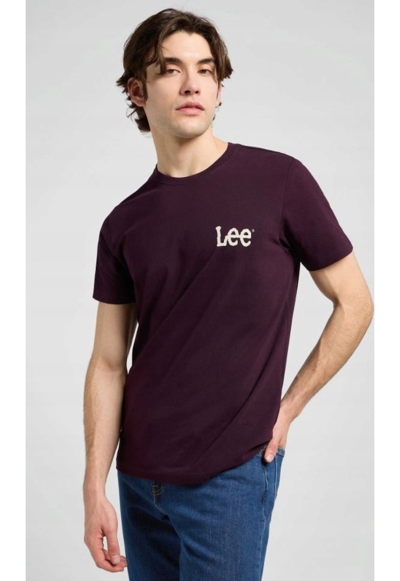 Tricou barbati Medium Wobbly Lee - regular fit - bumbac 100% - burgund cu logo alb