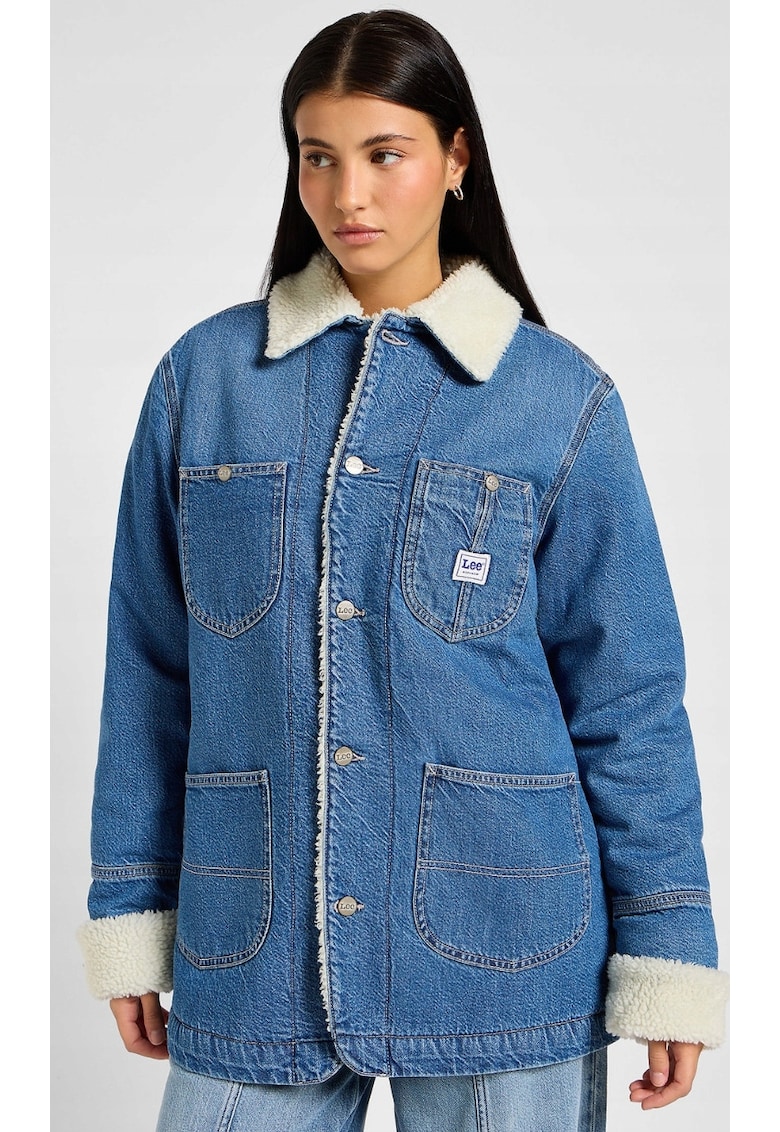 Geaca dama - jacheta lunga din denim - captusita - albastra - bumbac
