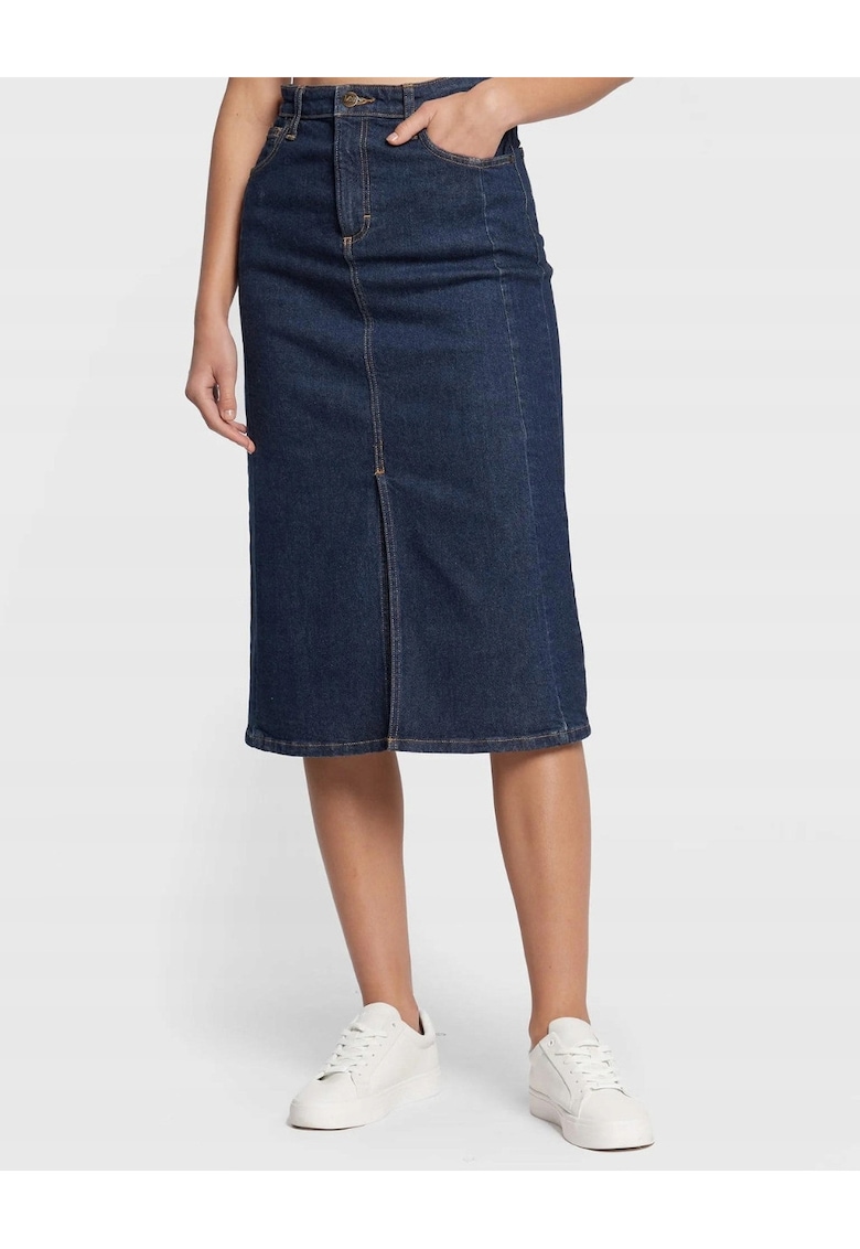 Fusta midi - denim - fermoar - albastru - bumbac