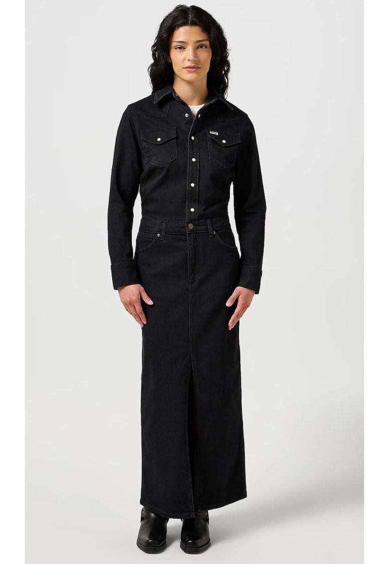 Rochie denim - neagra - fermoar - bumbac - Negru