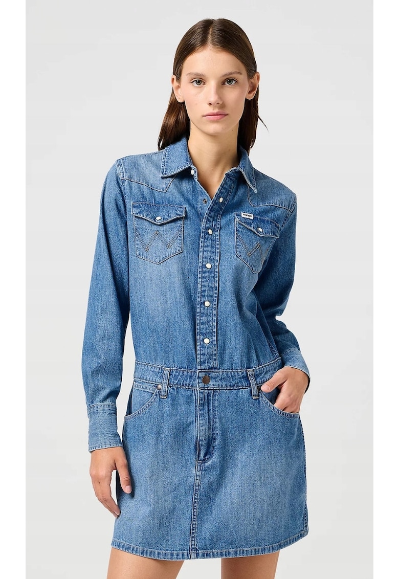 Rochie mulata - albastra - bumbac - cu buzunare si fermoar