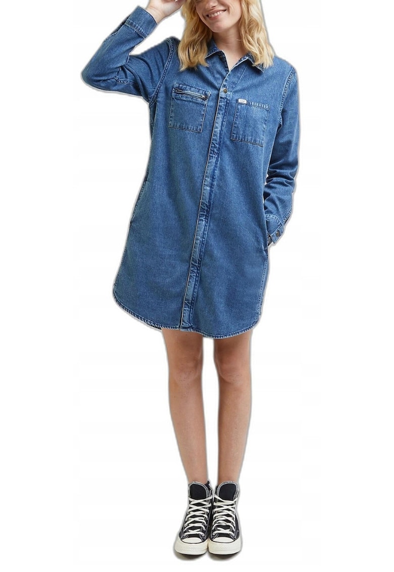 Rochie Hazy Indigo - bumbac - supradimensionata - fermoar -