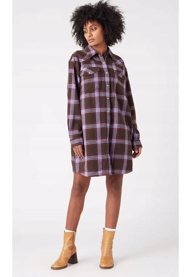 Rochie MINI DRESS - scurta - 2 buzunare - maro - bumbac