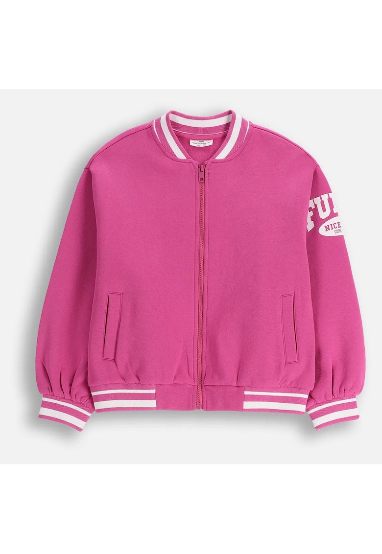 Geaca bomber roz - material moale - captusita cu fleece - pentru fete - set ideal pentru primavara-toamna