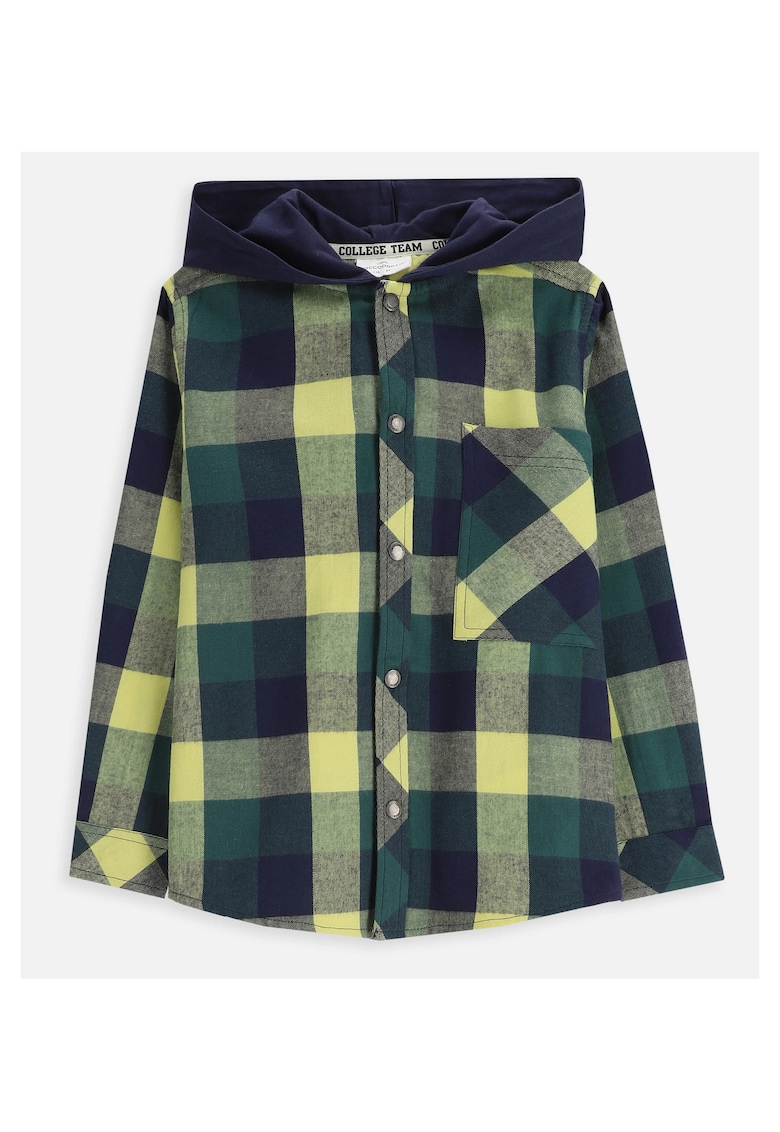 Camasa flanelata verde - cu gluga - bumbac - pentru baieti 2-7 ani