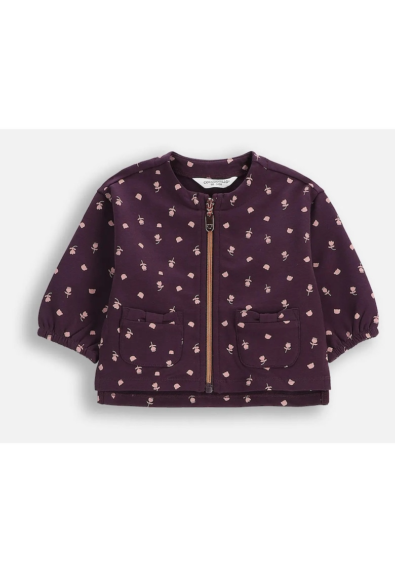 Bluza pentru fete - violet - bumbac - cu motiv floral si volane - set cu buzunare