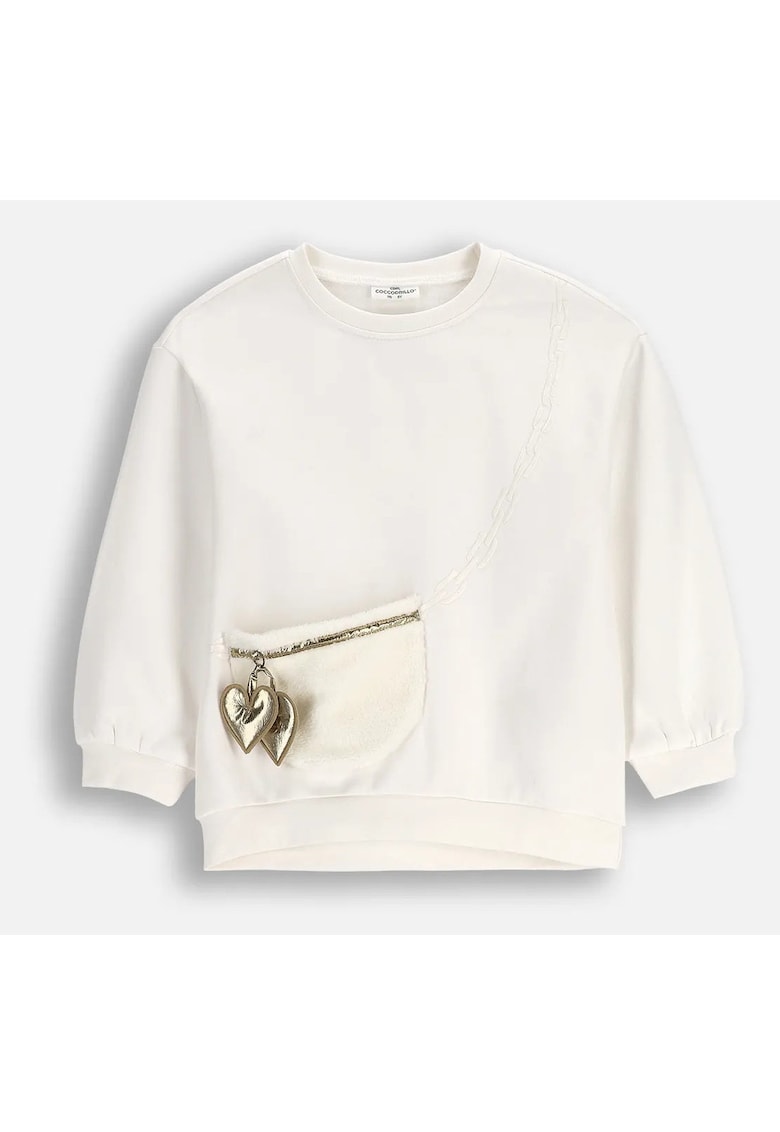 Bluza de trening fetite - ecru - captusita - cu buzunar decorativ