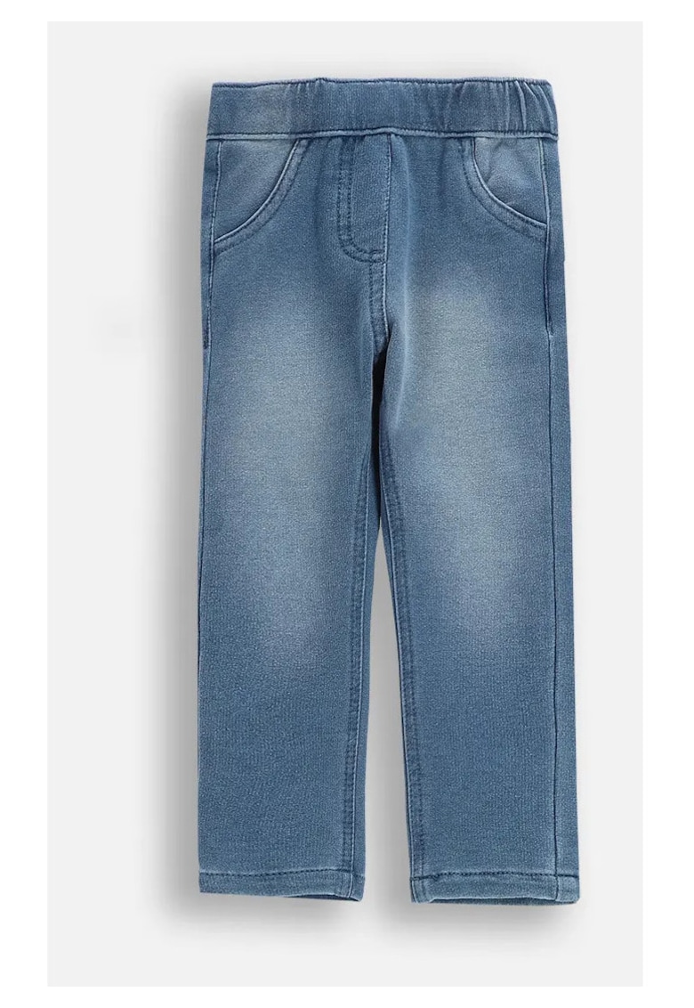 Blugi elastici pentru fete - albastri - denim moale - aplicatie decorativa