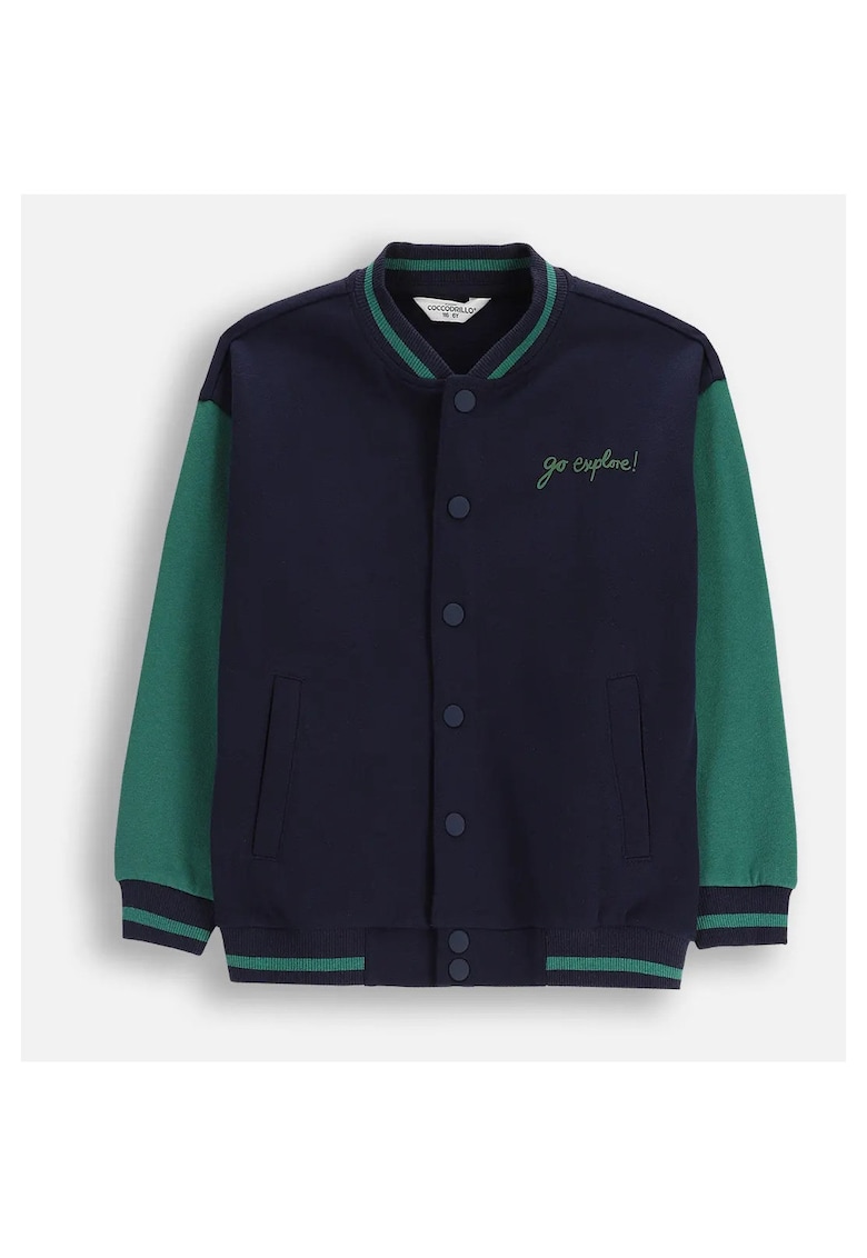 Bluza Bomber bleumarin - maneci verzi - tricot moale - pentru baieti