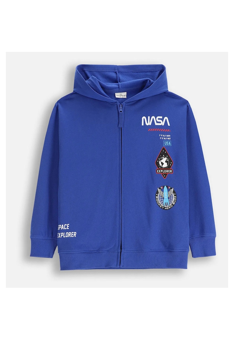 Bluza cu Gluga - albastra - imprimeu NASA - material moale - pentru baieti