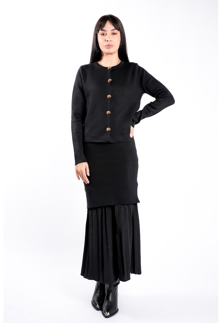 Rochie tricot cu pliseuri si jacheta asortata Black