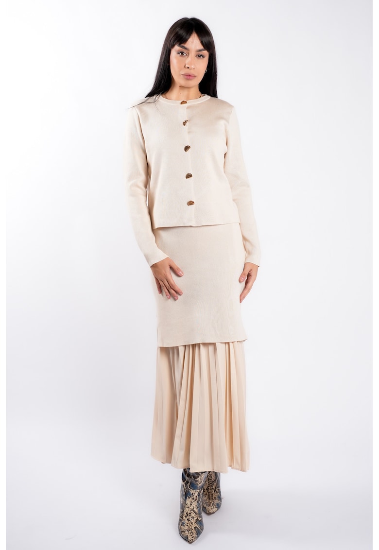 Rochie tricot cu pliseuri si jacheta asortata Ivory
