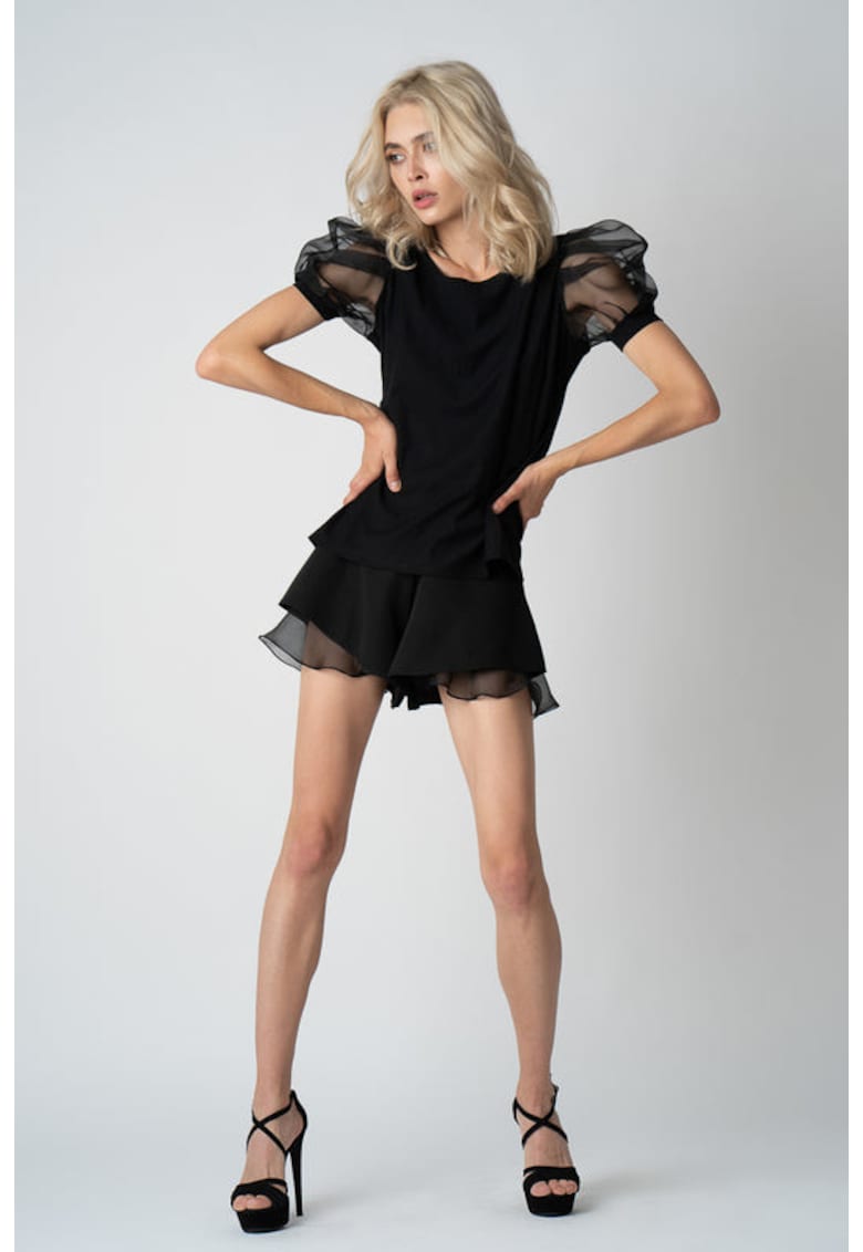 Pantaloni scurti cu volan din matase - Negru