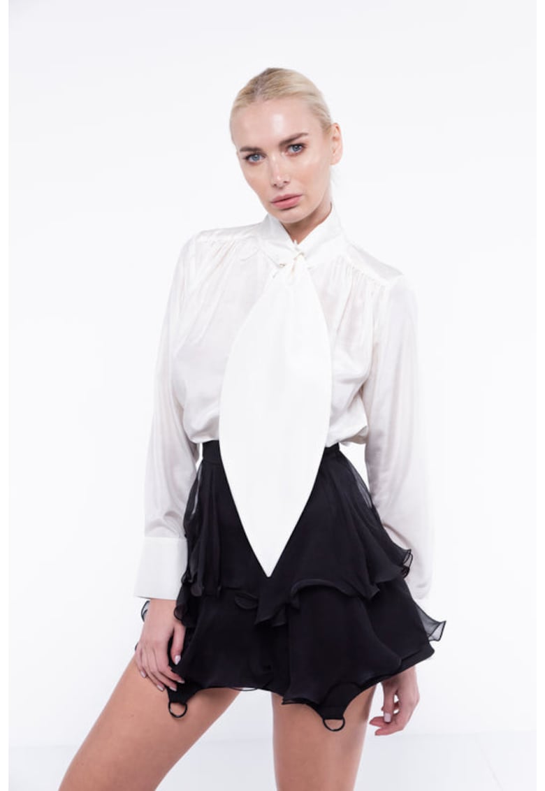 Camasa alba din shantung de matase cu esarfa oversized